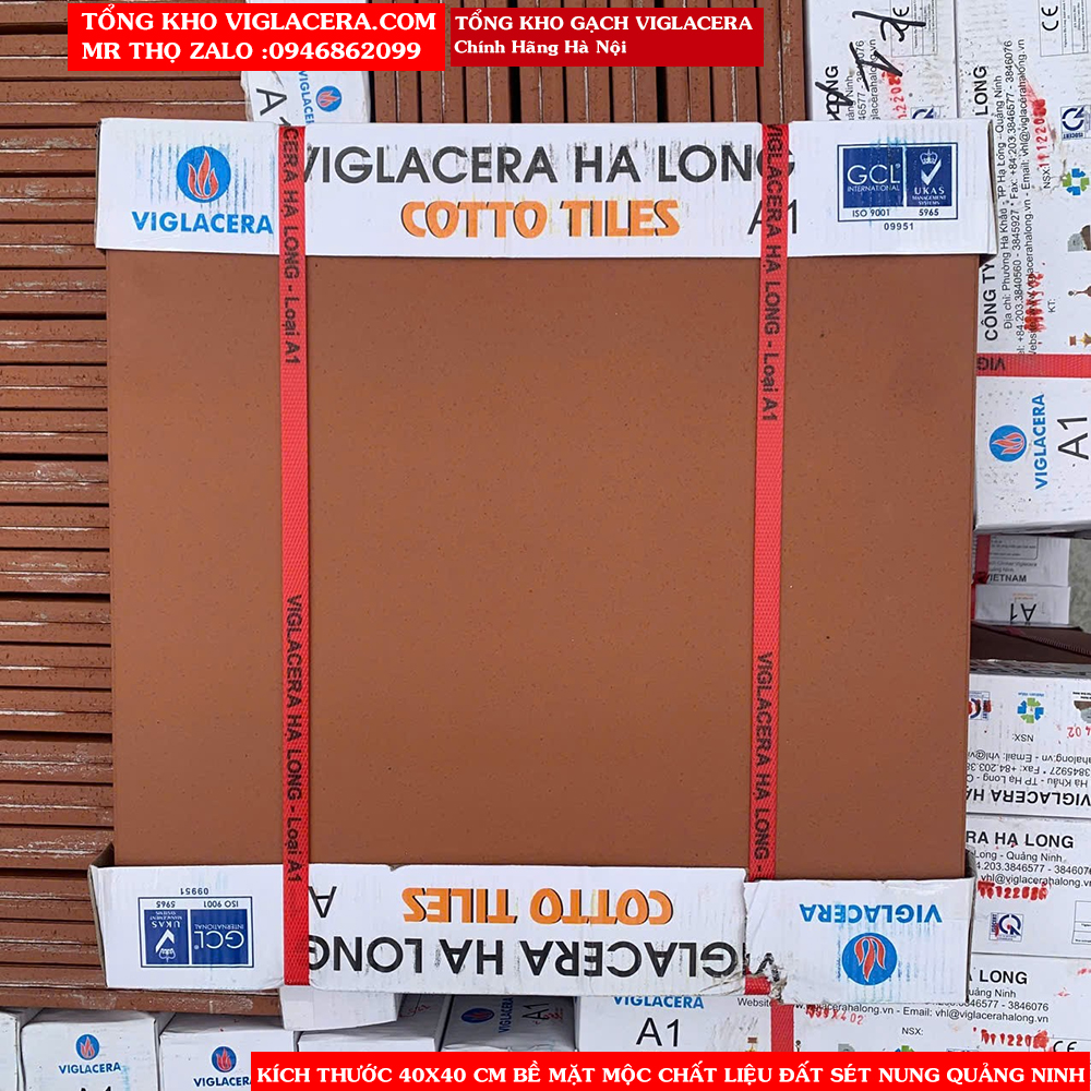 Gạch Cotto Viglacera Hạ long 40x40 đỏ nhạt Bề mặt mộc A1